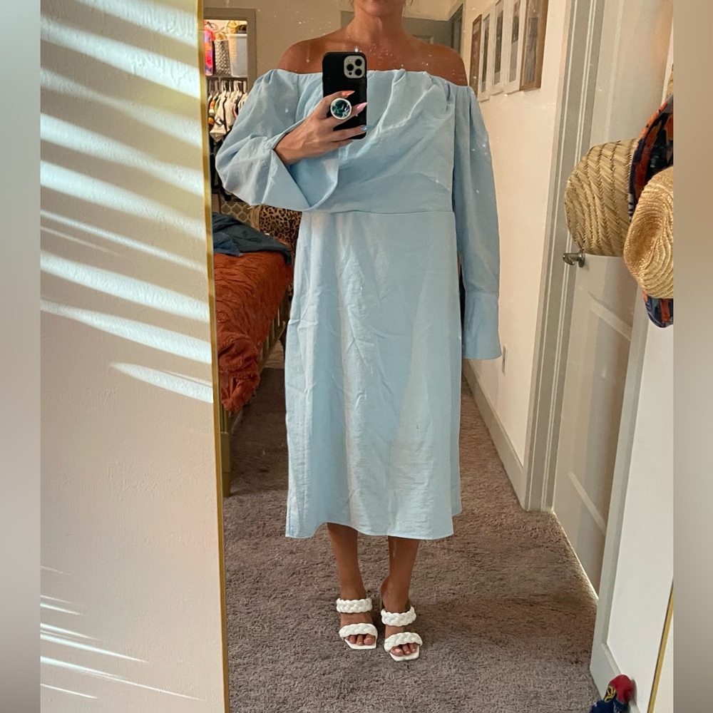 Chic Light Blue Off-Shoulder Dress